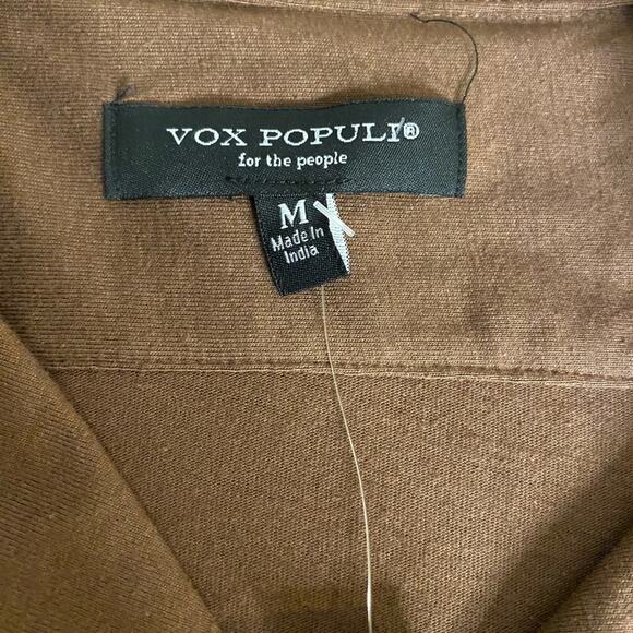 Vox Populi Coffee Print Brown Button Up Shirt Size M Casual Cuban Collar - Picture 9 of 10